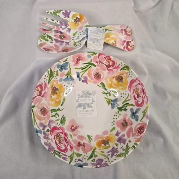 Outdoor Melamine Serving Bowl with Utensils - Picture 1 of 8